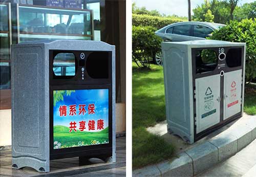  欣方圳仿大理石垃圾桶廠家為清遠高校送貨上門。