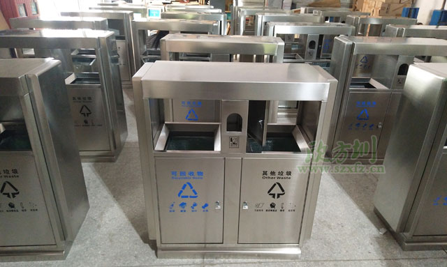 高鐵站不銹鋼分類(lèi)垃圾桶工廠批量生產(chǎn)圖